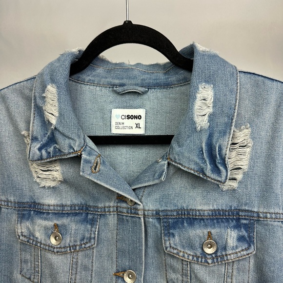 Ci Sono Distressed Light Wash Denim Jacket Women’s XL Casual Layering - Picture 2 of 7